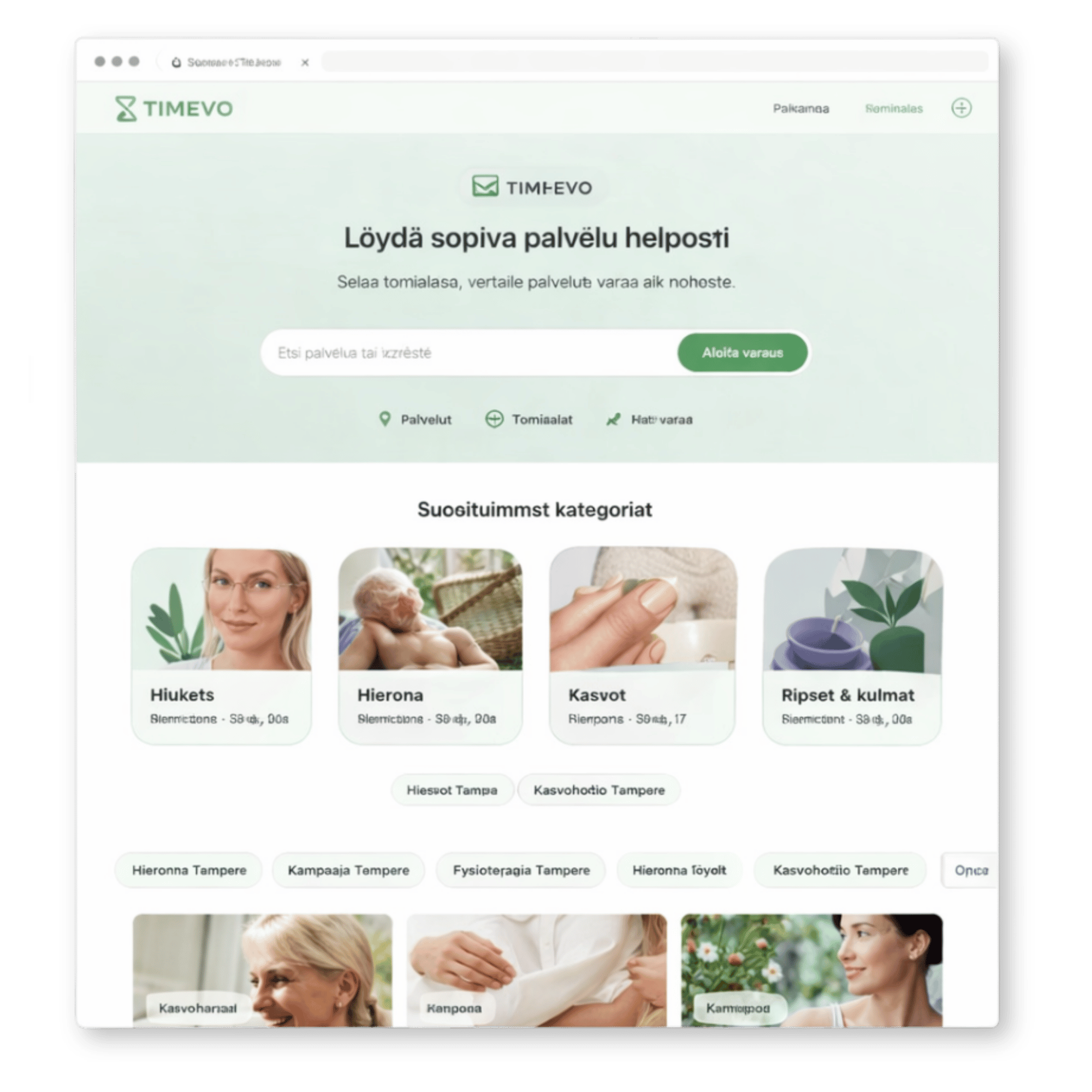 Timevo selainnäkymä