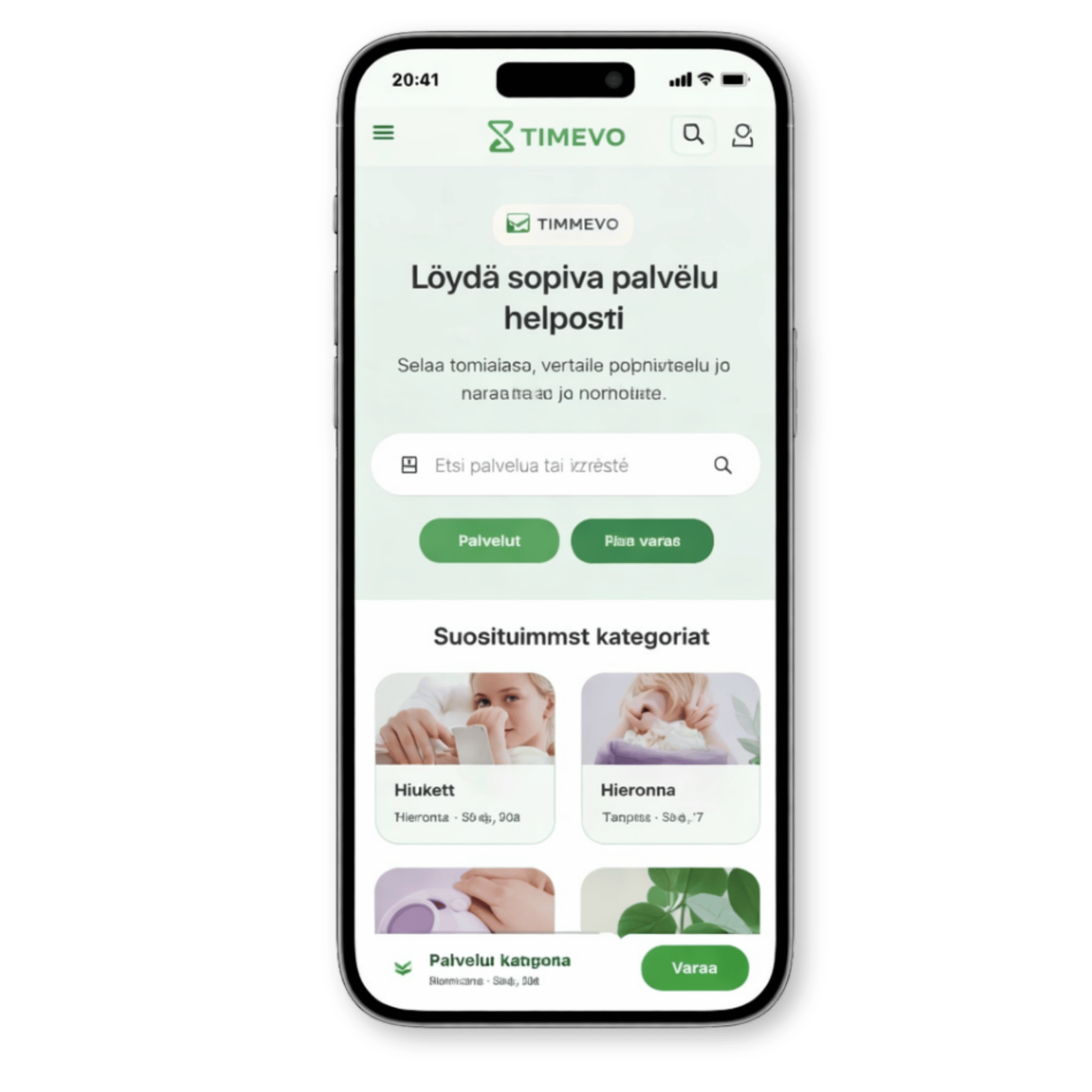 Timevo mobiilinäkymä